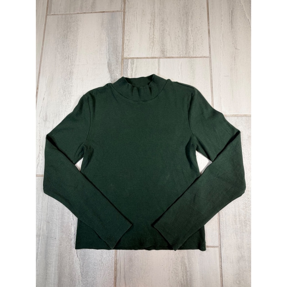 AllSaints Luca LS Roll Neck Ribbed Top Forest Green Large W228JB